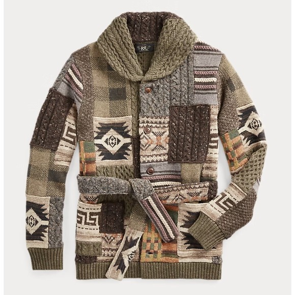 Ralph Lauren Double RL Other - NWT RRL Double RL Patchwork Ranch Cardigan Shawl Collar Belted Wool Blend Mens S